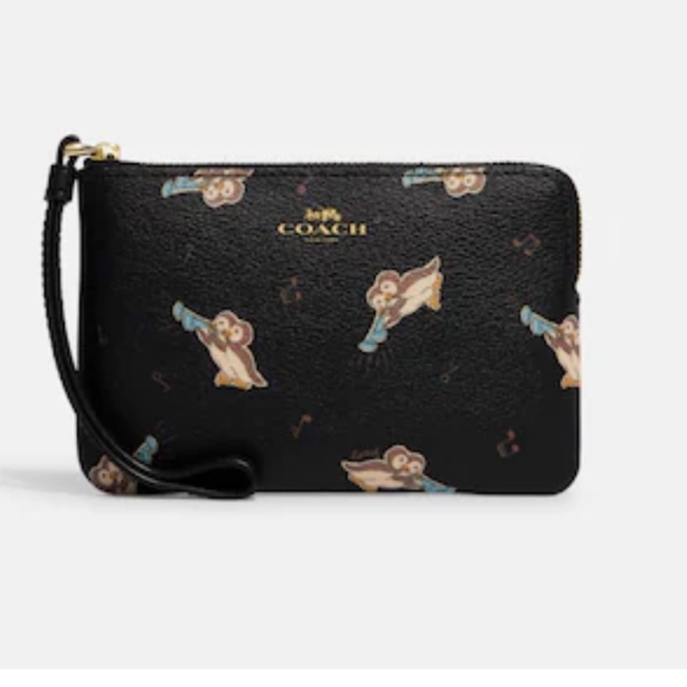 NWT Coach Corner Zip Wristlet With Penguin Print